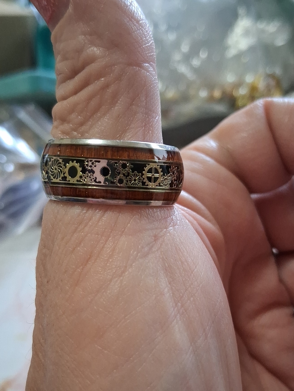 Source Unknown Steampunk Gear Band Ring - Brown and Gold
